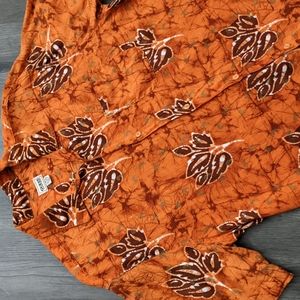 Guess Jeans Tropical Summer Linen Short Sleeve Button Down Orange Shirt XL